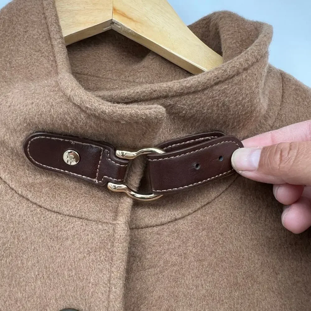 Lauren Ralph Lauren Tab Front Wool Blend Coat New Vicuna Brown Women's 8 Soft - Picture 13 of 14